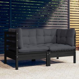 vidaXL Sof&aacute; De Jard&iacute;n 2 Plazas Con Cojines Madera Pino Gris Antracita Vidaxl