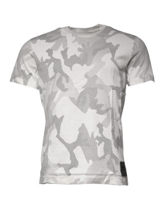 Dolce & Gabbana Mens White Gray Camouflage Cotton Crew Neck T-Shirt