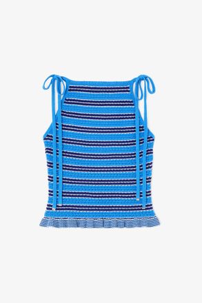 Ganni Navy Top in Striped Pointelle - Size XXS Organic Cotton