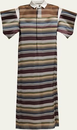 sacai Striped Satin Flutter-Sleeve Midi Shirtdress