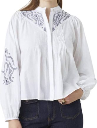 Suncoo Livio Embroidered Cotton Voile Blouse In Off-White
