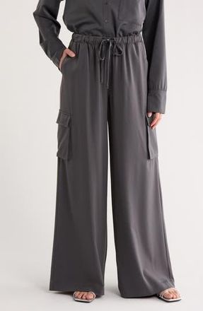 Splendid Satin Drawstring Wide Leg Cargo Pants in Lead at Nordstrom Rack, Size X-Large