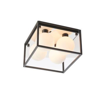 Loops Matt Black Square Framed Semi Flush Bathroom Ceiling Light & Sphere Glass Shades