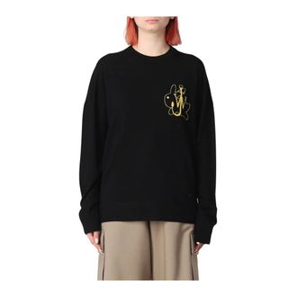 J.W.Anderson Round-neck Knitwear, female, Black, Size: S Black Merino Wool Knit Sweater