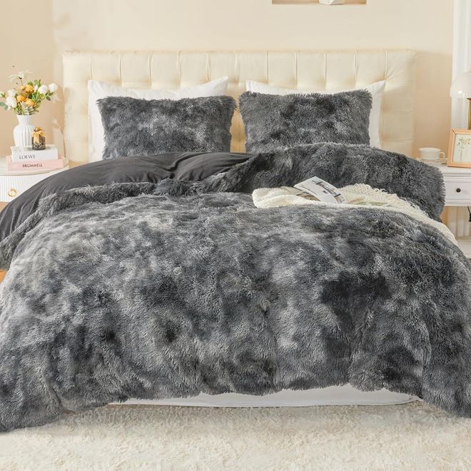 Emme Plüsch Bettwäsche Set 220x240cm Biber Flauschige Bettdecke Set für Bett Shaggy und Plüsch weiche Bettwäsche Bettbezüge und 2 Kissenbezug 80x80cm, Schw ab 57,79 €