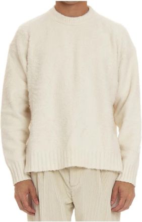 Roberto Collina Oversized Katoenen Trui met Splitten - Heren - Ronde hals truien - Beige - L - Katoen - Truien & Vesten
