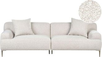 Beliani 3 Seater Fabric Boucle Sofa Off-White Living Room Modern Style Metal Legs MATILA