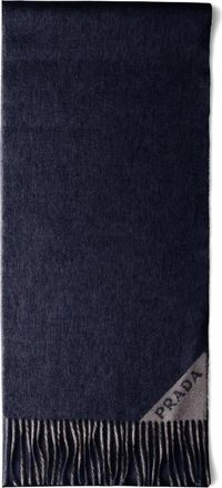 Prada Sciarpa con frange e logo jacquard - Blu
