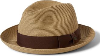 Brixton Horton Packable Straw Fedora in Dark Tan/Light Brown at Nordstrom, Size Small