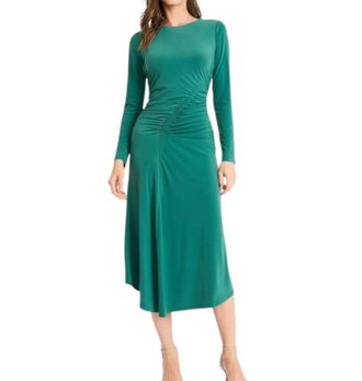 Maggy London Asymmetric Gathered Dress In Evergreen