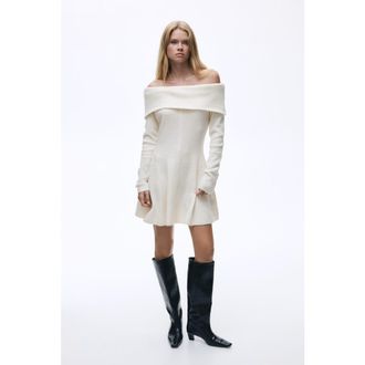 H&M Rib-knit Off-the-shoulder Dress in Cream at Nordstrom, Size Xx-Small