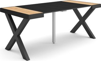 Skraut Home Mesa Consola Extensible, Mesa Comedor Plegable, 180, Para 8 Comensales, Patas Madera Maciza, Estilo Moderno, Roble Y Negro - Skraut Home