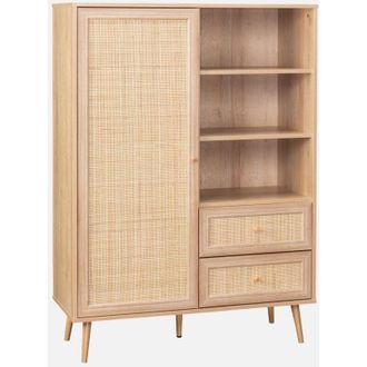 Sweeek Aparador con efecto de caña y madera de 2 cajones, 101cm