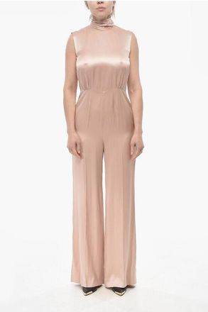 SA SU PHI Satin Jumpsuit with Tie Neck Detail size 40