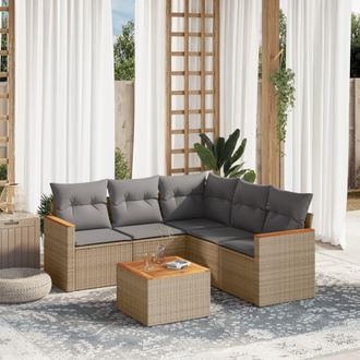 vidaXL Vidaxl - Juego De Sof&aacute;s Jard&iacute;n Con Cojines 6 Pzas Rat&aacute;n Sint&eacute;tico Beige