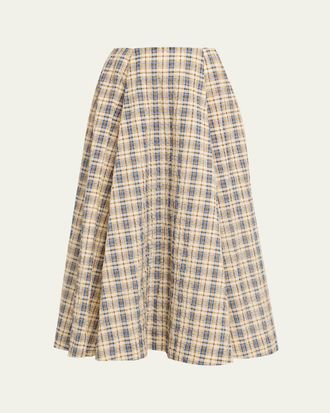 Bernadette Kennedy Check Seersucker Midi Skirt