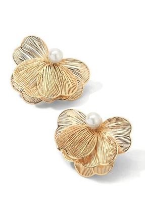 Miranda Frye Lily Freshwater Pearl Floral Stud Earrings in Gold at Nordstrom