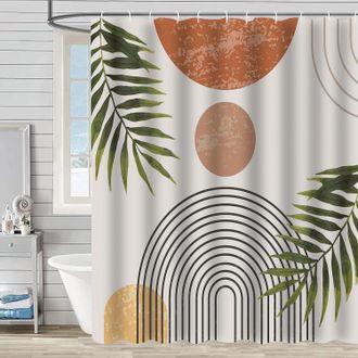 OEM Cortina De Ducha De 180 X 200 Cm, Con Estampado De Hojas, Impermeable, Lavable, De Tejido De Poli&eacute;ster, Con 12 Ojales Y Anillas