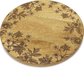 Melrose International Floral Etched Mango Wood Tray - Gold