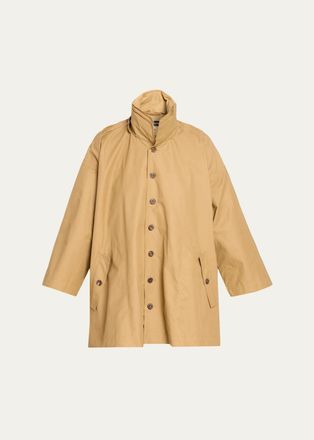 Eskandar Smaller Front Larger Back High Neck Raincoat With Button Away Hood - Long Plus Length