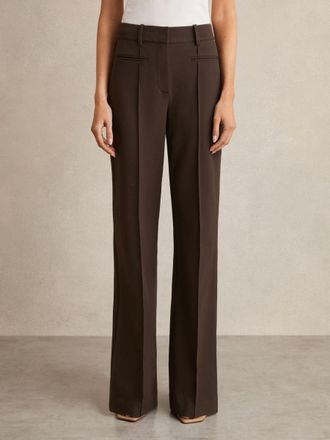 Reiss Chocolate Brown Petite High Rise Flared Trousers, 12