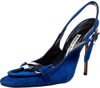 Manolo Blahnik Blue Suede Slingback Sandals