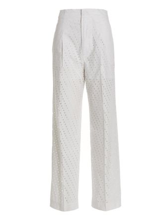 Nude White Cotton Casual Womens Pants