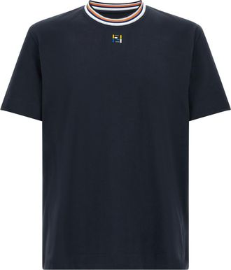 Fendi Blue Solid Crew Neck T-Shirt