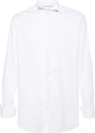Tintoria Mattei Geknoopte blouse met pintuck-details - Heren - Casual Overhemden - Wit - 3XL - Katoen - Overhemden