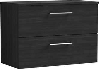 Nuie Nuie - Arno Wall Hung 2-Drawer Vanity Unit with Worktop 800mm Wide - Black Woodgrain