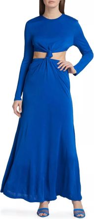Farm Rio Knotted Cutout Satin Maxi Dress In Blue