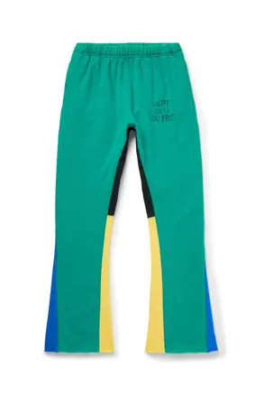 Gallery Dept. Flared Denim-Panelled Logo-Print Cotton-Jersey Sweatpants
