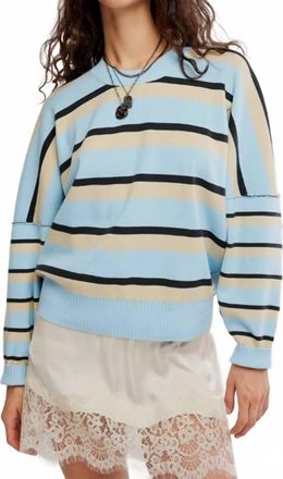 Free People Striped Alma Pullover Sweater In Ice Blue Combo