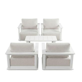Kerama Conjunto de jard&iacute;n 4 plazas de aluminio blanco y cojines beige