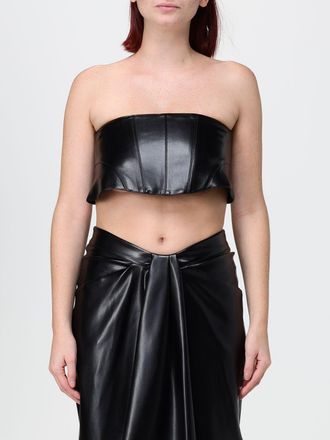 Hanita Cropped Faux Leather Bandeau Top with Woven Straps