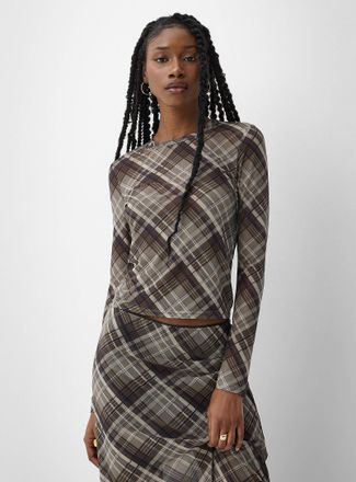 Icone Womens Neutral checkers micromesh T-shirt