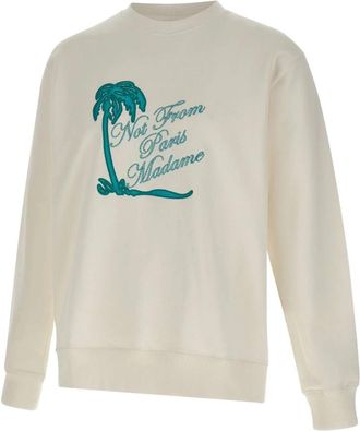 Dr&ocirc;le de Monsieur Slogan Palmiers Sweatshirt - Heren - Sweatshirts - Wit - M - Katoen - Hoodies & sweatvesten