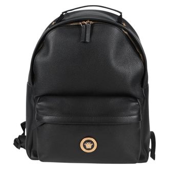 Versace Medusa Zip Backpack Leather Black Leather Backpack Bag (Pre-Owned)