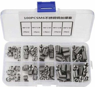 OEM Inserti Filettati M6, 100 Pezzi. Inserti Filettati M6 In Acciaio Inox, A Spirale, Con Filettatura A Filo