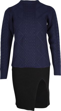 Nike Sacai Textured Knit Side Slit Mini Dress in Navy Blue and Black Wool