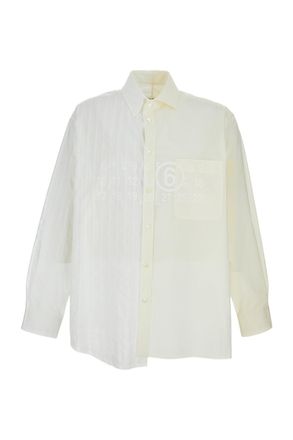 Maison Margiela Numeric Signature Long-Sleeved Two-Tone Shirt with Asymmetric Hem