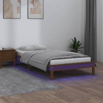 vidaXL Estructura De Cama Con Led Madera Maciza Marr&oacute;n Miel 90x200 Cm Vidaxl