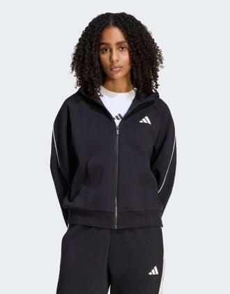 adidas Stadium - Felpa con cappuccio e zip nera con logo piccolo-Nero