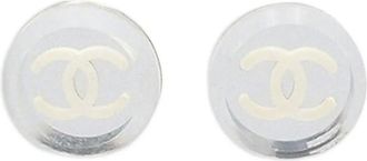 Chanel 2005 Resin and Silver Plated CC Round Push Back Earrings costume earrings