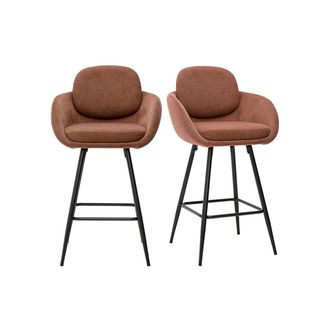 Miliboo Taburetes De Bar De Tejido Chenilla Tierra Quemada Y Metal Negro H68.5 Cm (lote De 2) Slake