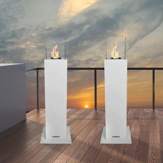 Dmora Chimenea de bioetanol Dguazzin, Chimenea ecol&oacute;gica, Hogar sin humo, Calefactor de etanol, Made in Italy, 20x20 h110 cm, Blanco - Dmora