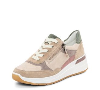 Ara Womens Side Zip Multi-Color Mixed Material Wedge Sneaker In Sand/shell/moon/altrosa