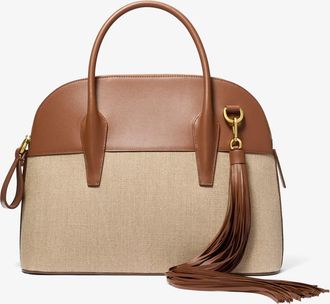 Michael Kors Kaitlin Large Linen and Leather Satchel