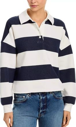 Aqua Cropped Oversized Polo Sweater In Blue White Rugby Stripe