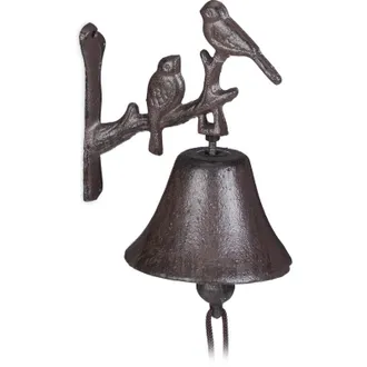 Relaxdays 4x Campanella per Porta in Ghisa Antica, Stile Rustico, da Parete, Ingresso e Cancello, Resistente, Marrone